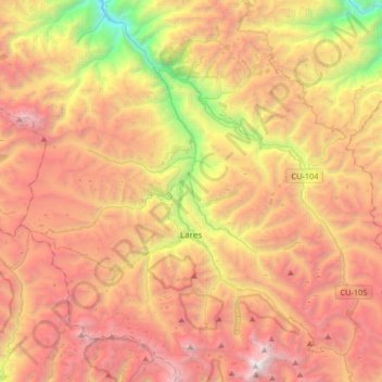 Mapa topográfico Lares, altitud, relieve
