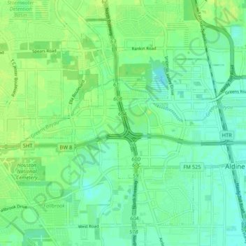 Mapa topográfico North Houston District, altitud, relieve