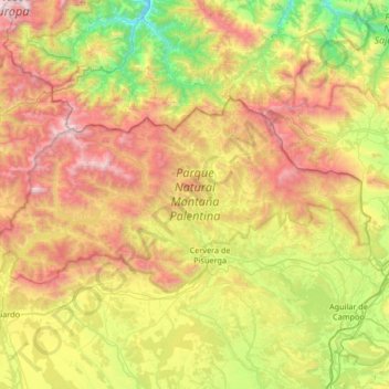 Mapa topográfico Parque Natural Montaña Palentina, altitud, relieve