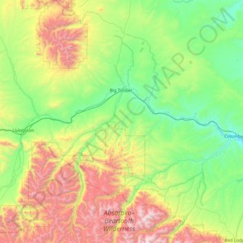 Mapa topográfico Sweet Grass County, altitud, relieve