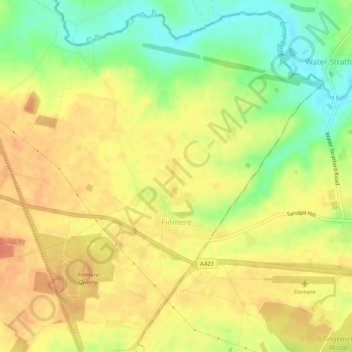 Mapa topográfico Finmere, altitud, relieve