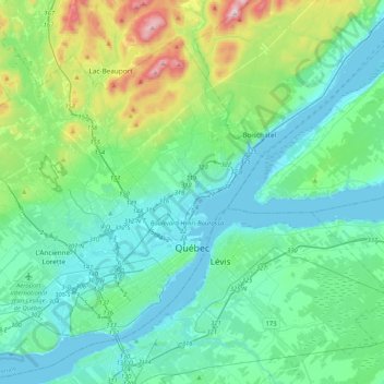 Mapa topográfico Quebec City, altitud, relieve
