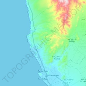 Mapa topográfico Cerro Azul, altitud, relieve