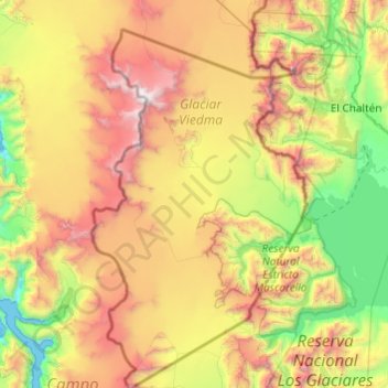 Mapa topográfico Acuerdo de Campos de Hielo, altitud, relieve