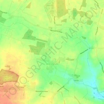 Mapa topográfico Wreningham, altitud, relieve
