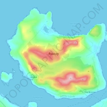 Mapa topográfico Rousay, altitud, relieve