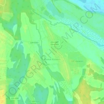 Mapa topográfico Малое Козино, altitud, relieve