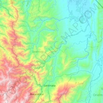 Mapa topográfico Sardinata, altitud, relieve