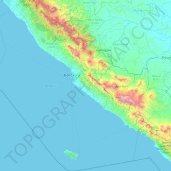 Mapa topográfico Provincia de Bengkulu, altitud, relieve