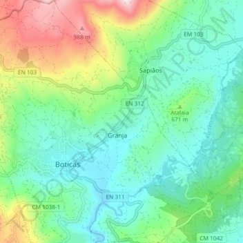 Mapa topográfico Granja, altitud, relieve