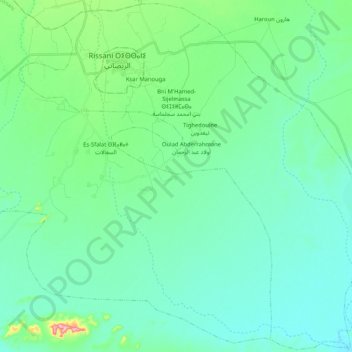 Mapa topográfico Bni M'Hamed Sijelmassa ⵙⵉⵊⵉⵍⵎⴰⵙⴰ بني امحمد سجلماسة, altitud, relieve