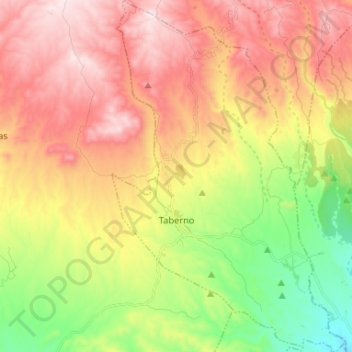 Mapa topográfico Taberno, altitud, relieve