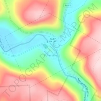 Mapa topográfico Forksville, altitud, relieve