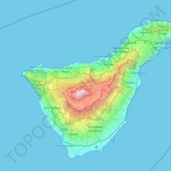 Mapa topográfico Tenerife, altitud, relieve