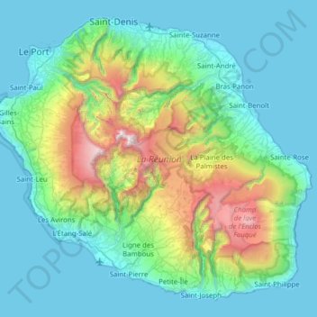 Mapa topográfico Académie de la Réunion, altitud, relieve