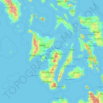 Mapa topográfico Visayas, altitud, relieve