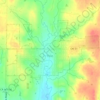 Mapa topográfico Yale, altitud, relieve