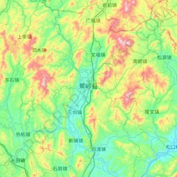 Mapa topográfico 蕉岭县, altitud, relieve