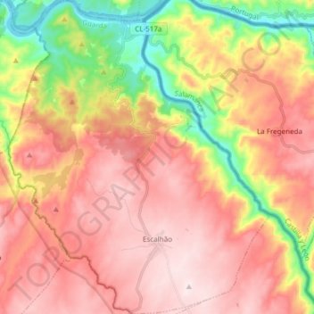 Mapa topográfico Escalhão, altitud, relieve