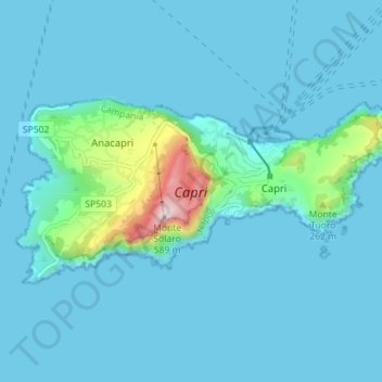 Mapa topográfico Capri, altitud, relieve