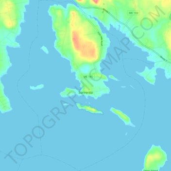 Mapa topográfico Sorrento, altitud, relieve