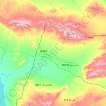 Mapa topográfico Tacheng City, altitud, relieve