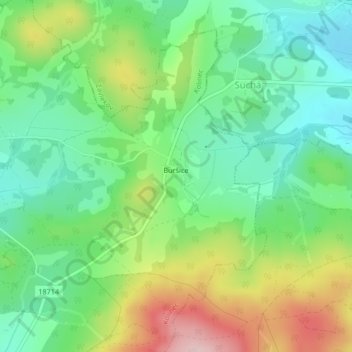 Mapa topográfico Buršice, altitud, relieve