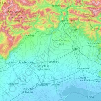Mapa topográfico Tagliamento / Tiliment, altitud, relieve