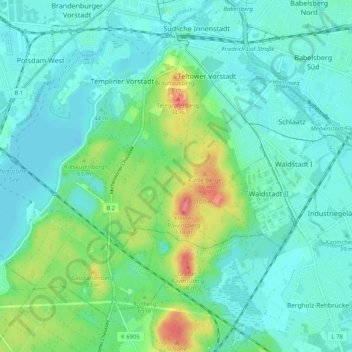 Mapa topográfico Potsdam Süd, altitud, relieve