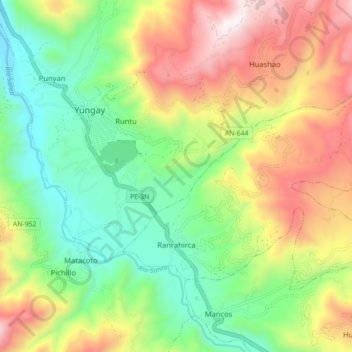 Mapa topográfico Ranrahirca, altitud, relieve