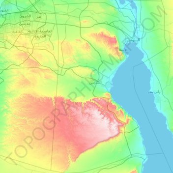 Mapa topográfico Suez, altitud, relieve