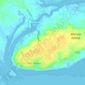 Mapa topográfico West Mersea, altitud, relieve