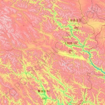 Mapa topográfico ཡུལ་ཤུལ་རྫོང། 玉树市, altitud, relieve