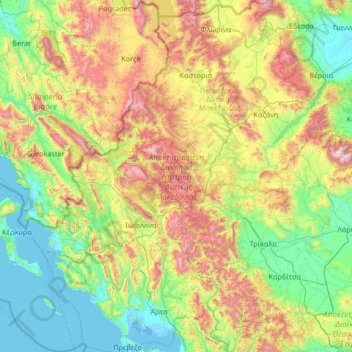Mapa topográfico Epirus - Westmakedonien, altitud, relieve