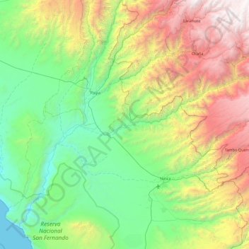 Mapa topográfico Zona de Reserva Arqueológica de Linhas de Nasca e Geoglifos, altitud, relieve