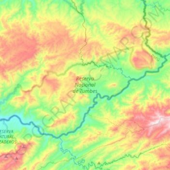 Mapa topográfico Reserva Nacional de Tumbes, altitud, relieve