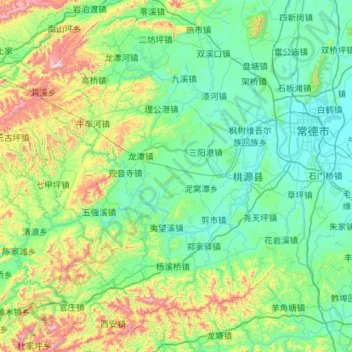 Mapa topográfico Taoyuan County, altitud, relieve