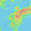 Mapa topográfico Shikoku Region, altitud, relieve