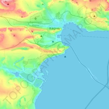 Mapa topográfico Kertch, altitud, relieve