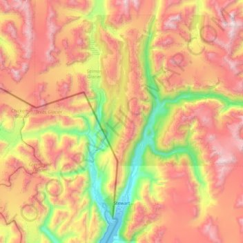 Mapa topográfico Stewart, altitud, relieve