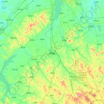 Mapa topográfico Yitong Manchu Autonomous County, altitud, relieve