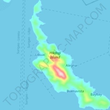 Mapa topográfico Hikdop Island, altitud, relieve