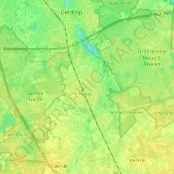Mapa topográfico Heeze, altitud, relieve