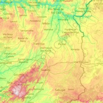 Mapa topográfico Guarda, altitud, relieve
