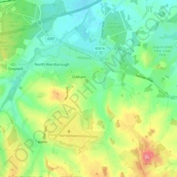Mapa topográfico Odiham, altitud, relieve