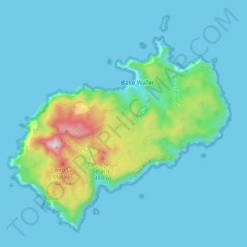 Mapa topográfico Cocos Island, altitud, relieve