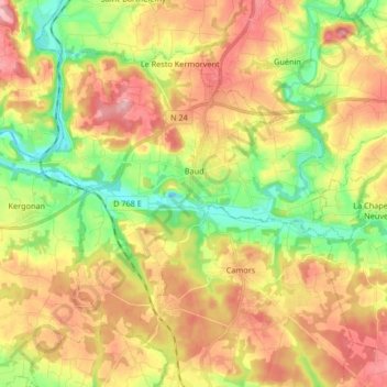 Mapa topográfico Baud, altitud, relieve