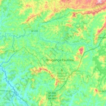 Mapa topográfico Bragança Paulista, altitud, relieve
