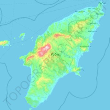 Mapa topográfico Ρόδος, altitud, relieve
