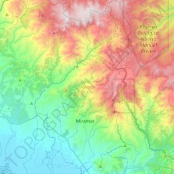 Mapa topográfico Cantón Montes de Oro, altitud, relieve